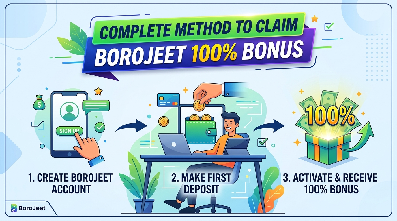 বোরাজিত ১০০% বোনাস দাবি করার সম্পূর্ণ পদ্ধতি
